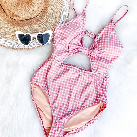 Pink Gingham Retro One Piece Bikini - Picture 4 of 8